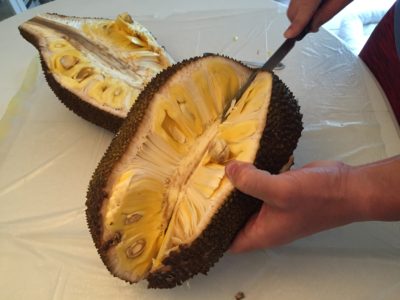 Cutting up a jackfruit